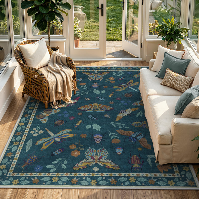 Goldene Animal & Insect Machine Washable Area Rugs with Non-Slip Backing for Living Room, Dining Room, Bedroom