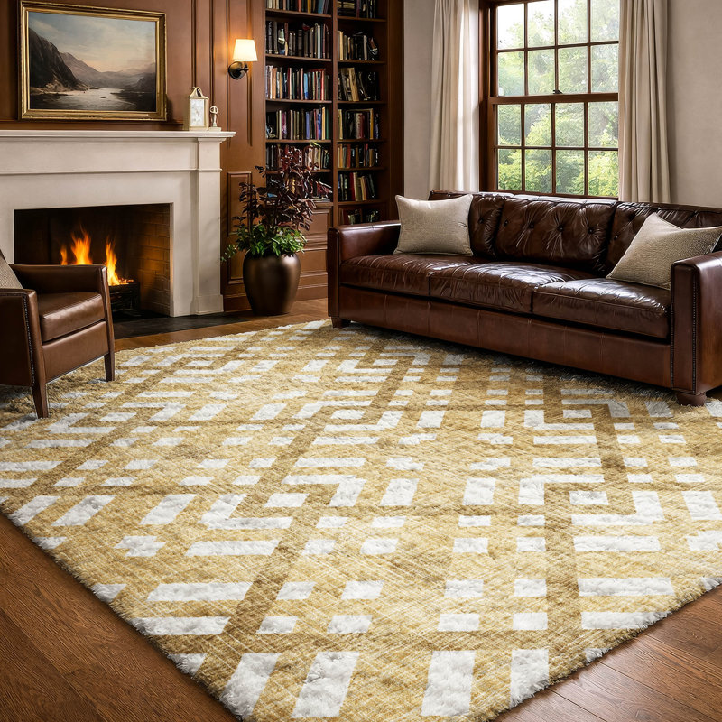 Tapis à poil long de qualité supérieure lavable à la machine ADS616, Gold, 10 pi x 14 pi