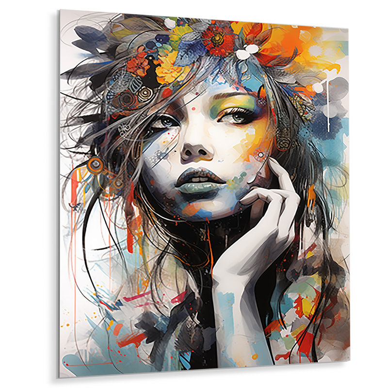 Automne, portrait de femme floral II - mode, art mural en métal, H 32 po x l 24 po x P 1 po