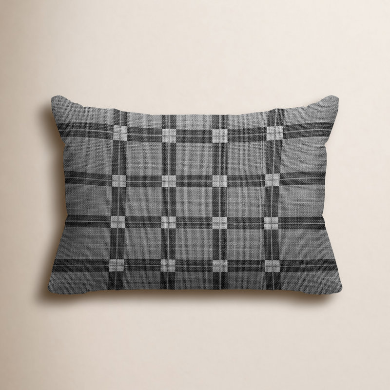 Plaid Outdoor Reversible Throw Pillow, Gray, 18"H x 25"W