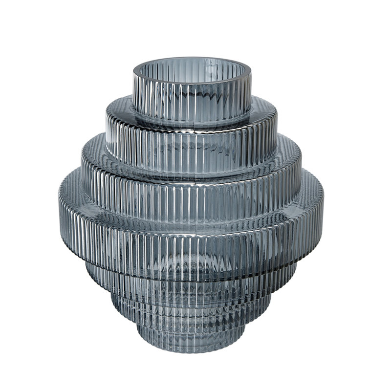 D9.1x9.8 "Vase géométrique à plusieurs niveaux avec finition bleue fumée