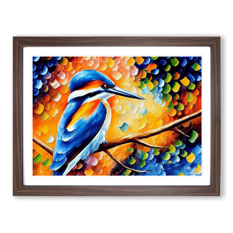 Kingfisher Bird Vol.4 Abstract - Framed Print, 34cm H x 46cm W x 2cm D, Walnut