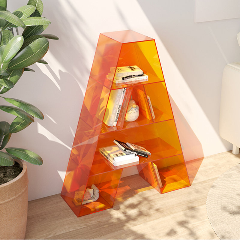 Bibliothèque élégante en acrylique à 4 niveaux, Orange