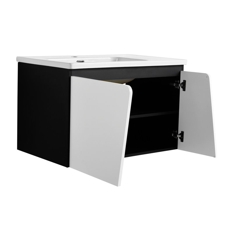 Meuble-lavabo flottant mural 32 po avec lavabo simple et porte d'armoire à fermeture en douceur Ramesha