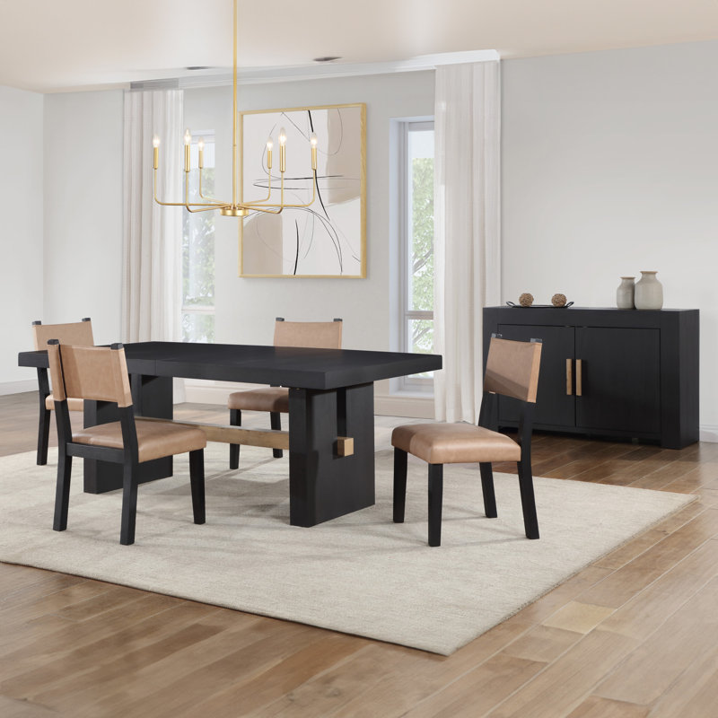 Ensemble de salle à manger Rickye, 5 pièces: table, 4 chaises, Noir / brun