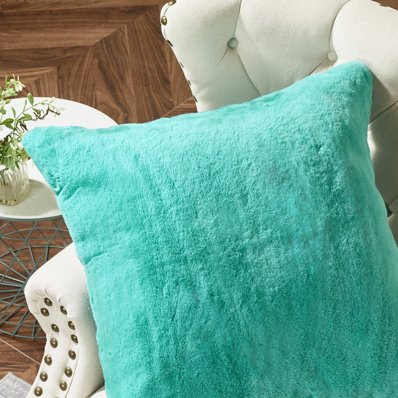 Heavy Faux Fur Throw Pillow Cover, Blue Turquoise, 20' H x 20' W