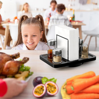 Porte-serviette rotatif pour table avec plateau à poivre sel, noir