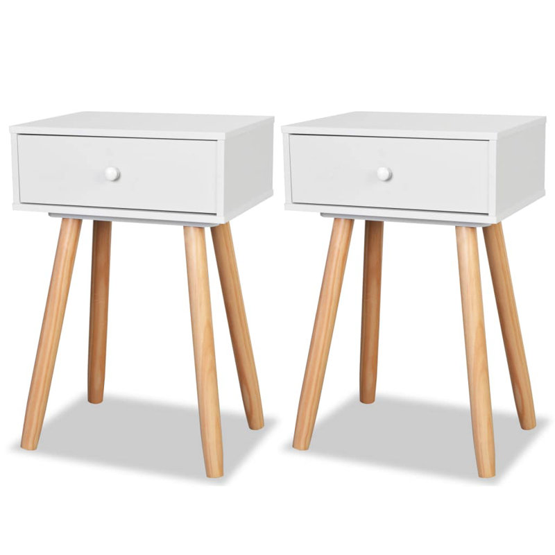 Nightstand Bedside Table with Drawer Bed Table Solid Pinewood, White