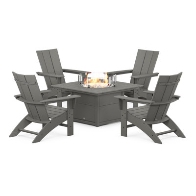 Ensemble de conversation 5 pièces POLYWOOD Modern Curveback Adirondack avec foyer