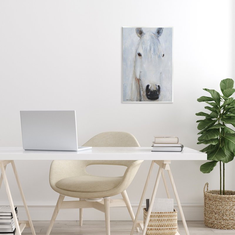 «Pure White Horse Portrait», plaque murale par Jadei, H 15 po x l 10 po