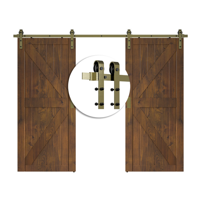 Classic Brass Single Sliding Barn Door Hardware Kit with Track/Rail (Not Include Door), 132 in.