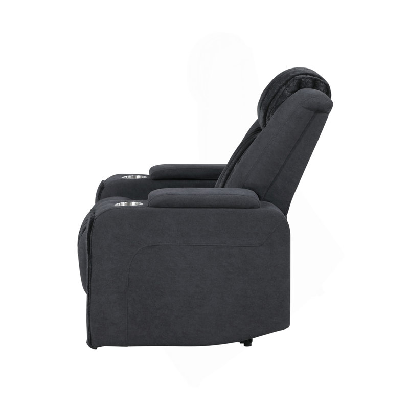 Duran Black Power Recliner With Power Headrest And LED, Black