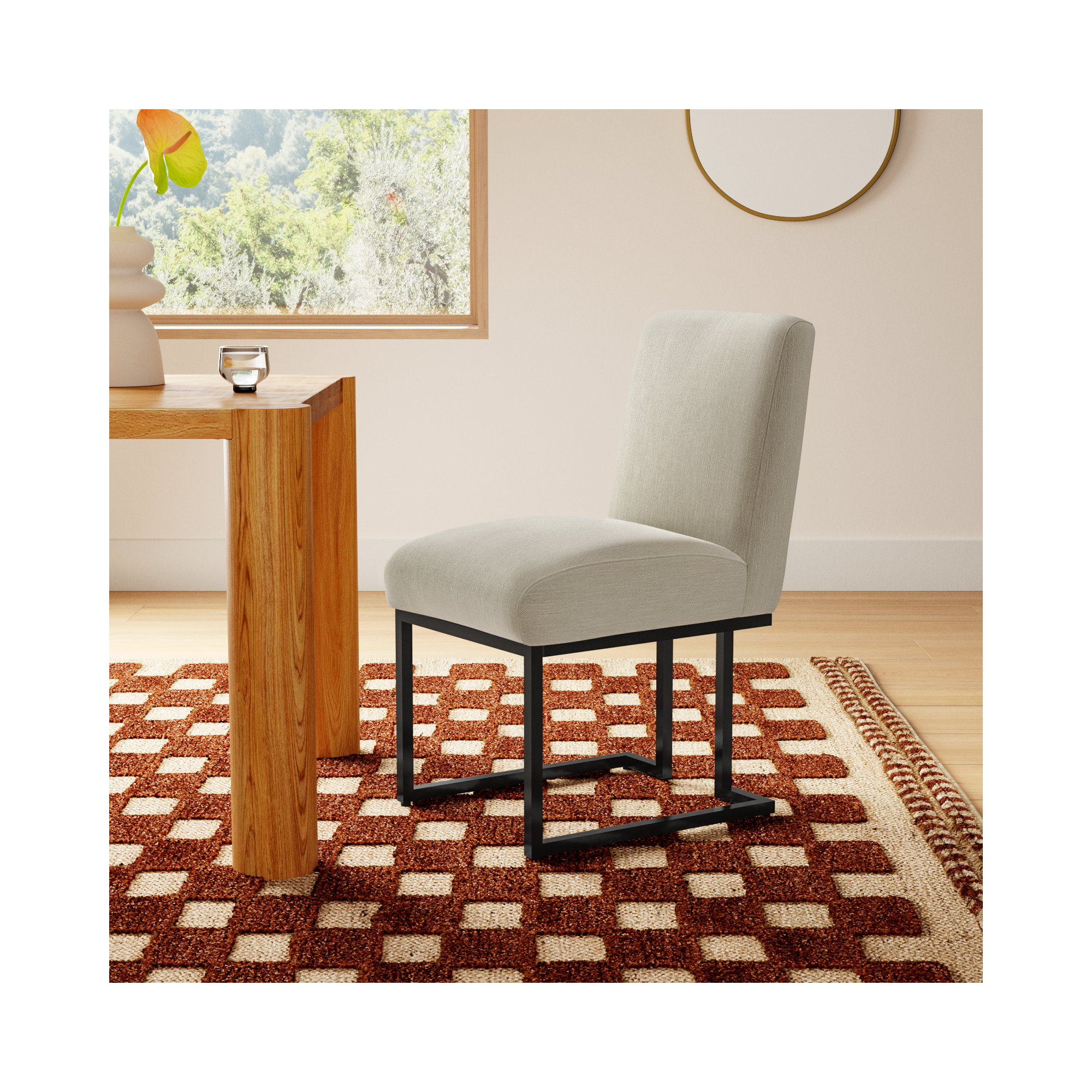 Bende Modern Fabric Upholstered Side Chairs with Metal Sled Base, Beige