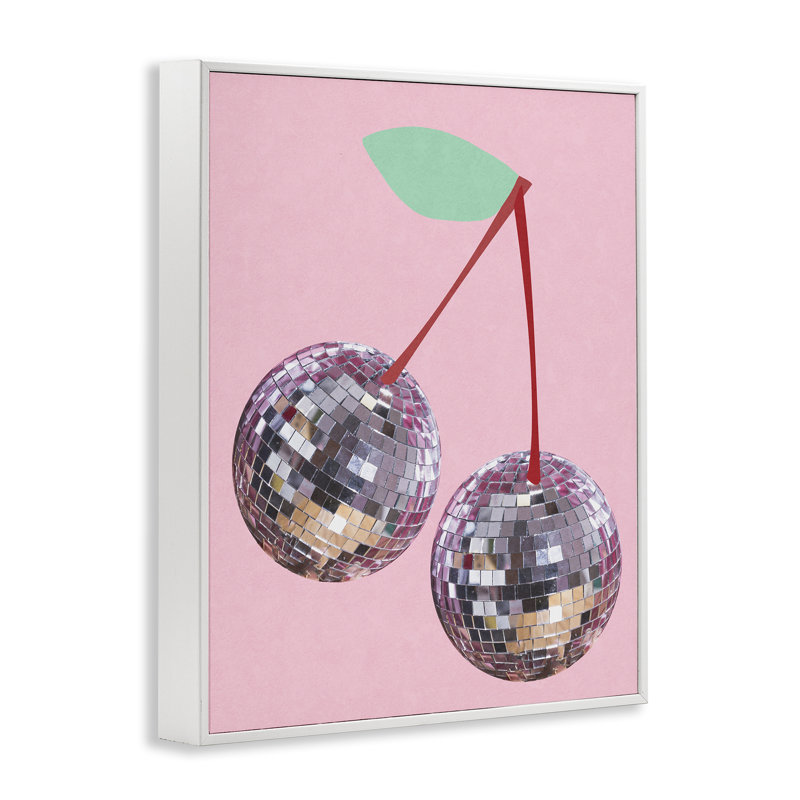 Disco cerises sur giclée rose par Anna Quach, Estampe numérique encadrée blanc bord de mer, H 30 po x l 24 po