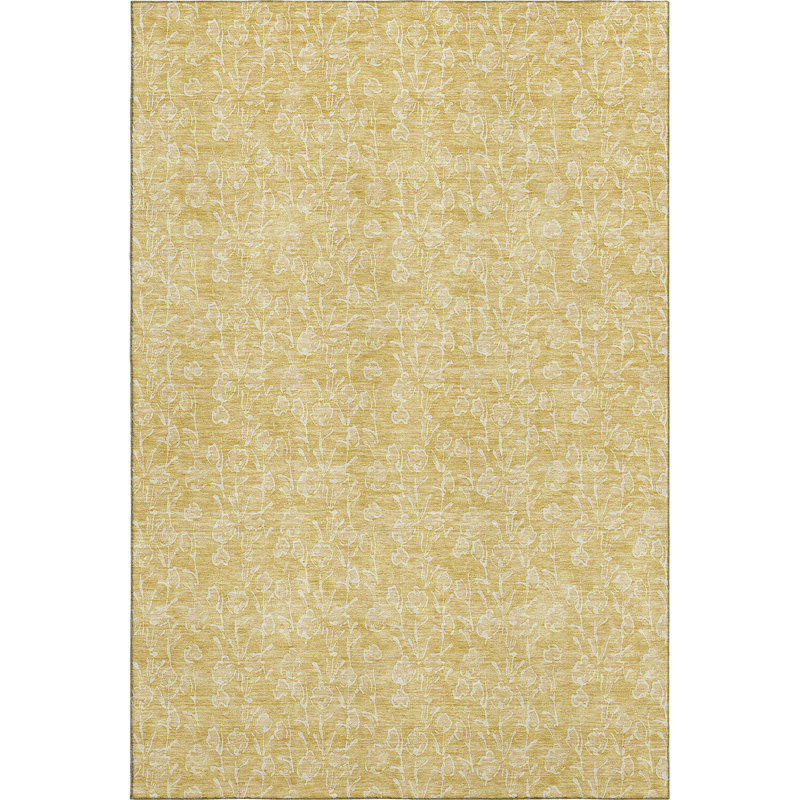Premium Machine Washable Prisco Gold Rug, Rectangle 3' x 5'