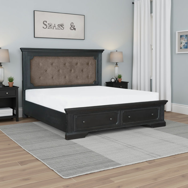 Grand lit plateforme tapissier avec rangement Lineham