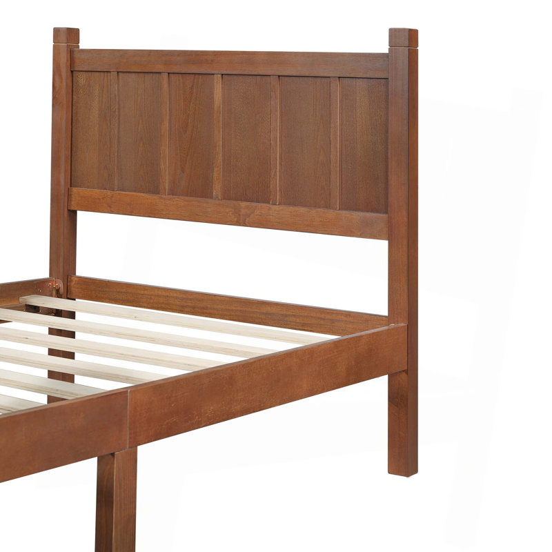 Flat Panel Bed with Headboard & Footboard,Minimalist Modern Platform Bed with Wood Grain Finish, Walnut, Twin