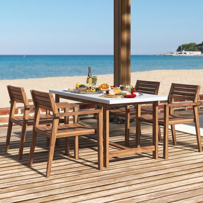 Ensemble de salle à manger d'extérieur 5 pièces en bois d'acacia brun clair et gris clair Table Table rectangulaire 4,59,06 po avec trou pour parasol ｜ Convient pour une utilisation sur le patio, la pelouse, le jardin, la piscine et l'intérieur Res Résistant aux rayons UV