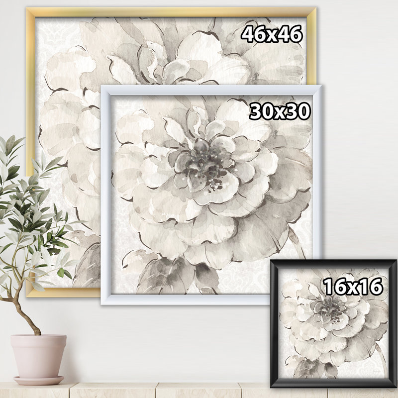« indigold gris pivoines i »-image image sur toile, Cadre blanc, H 30 po x l 30 po x P 1 po