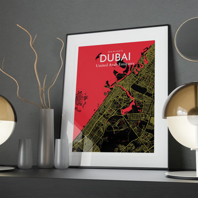 Dubai City Map In Contrast - No Frame Print