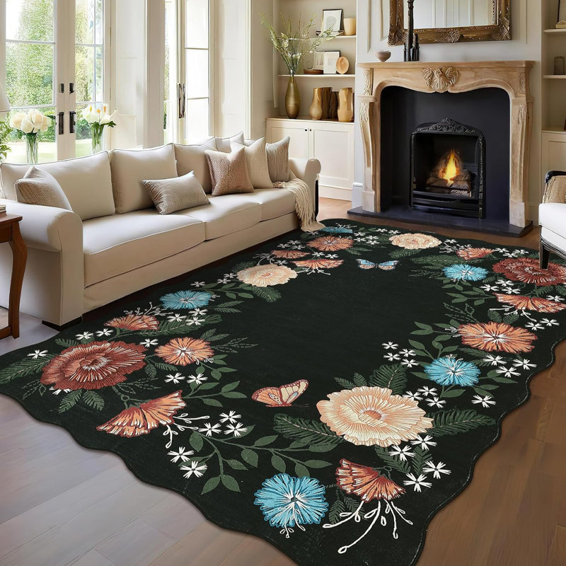 Tapis festonné Modern Floral, Rectangle 5 pi x 7 pi