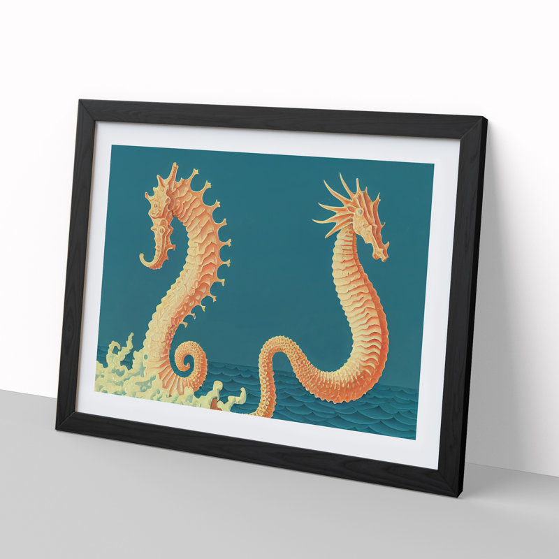 Two Seahorse - Single Picture Frame Print, Black Framed, 46cm H x 64cm W x 2cm D