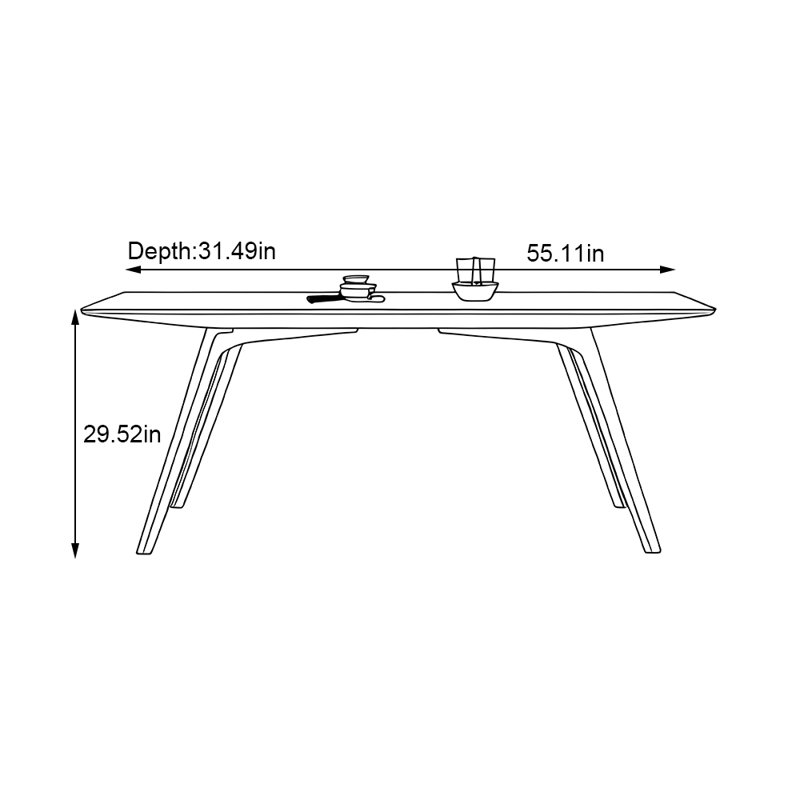 Rectangular household bright white dining table, 29.52"H x 55.11"L x 31.49"W