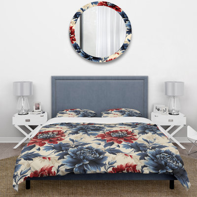 Ensemble de housse de couette damas rouge et bleu