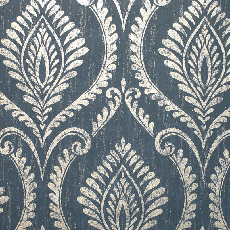 Estelle Damask Luxury Vinyl Wallpaper, Navy