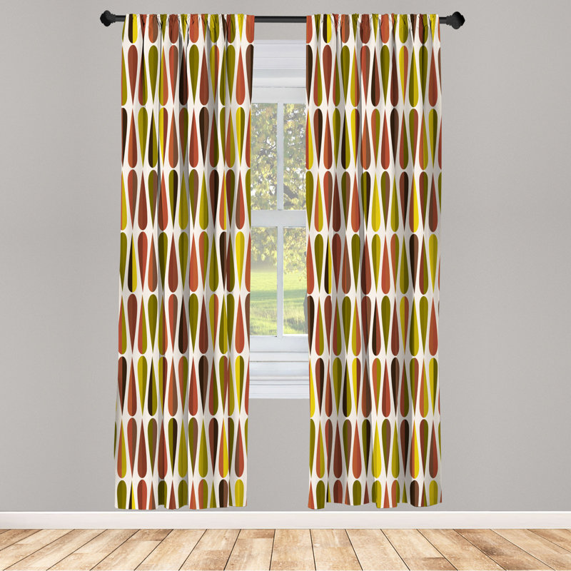 Microfiber Floral Semi-Sheer Rod Pocket Curtain Panels, 28" W x 84" L, Orange/Mint