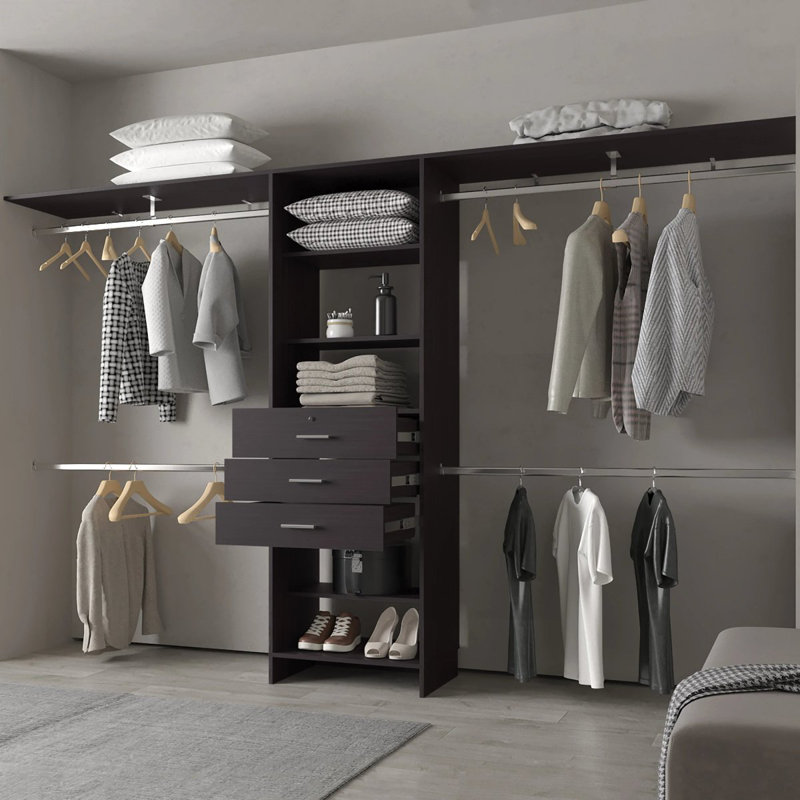 Brentwood 3Drawer 4Shelf Closet System Dark Walnut, 118.21"W x 15.24"D, Brown