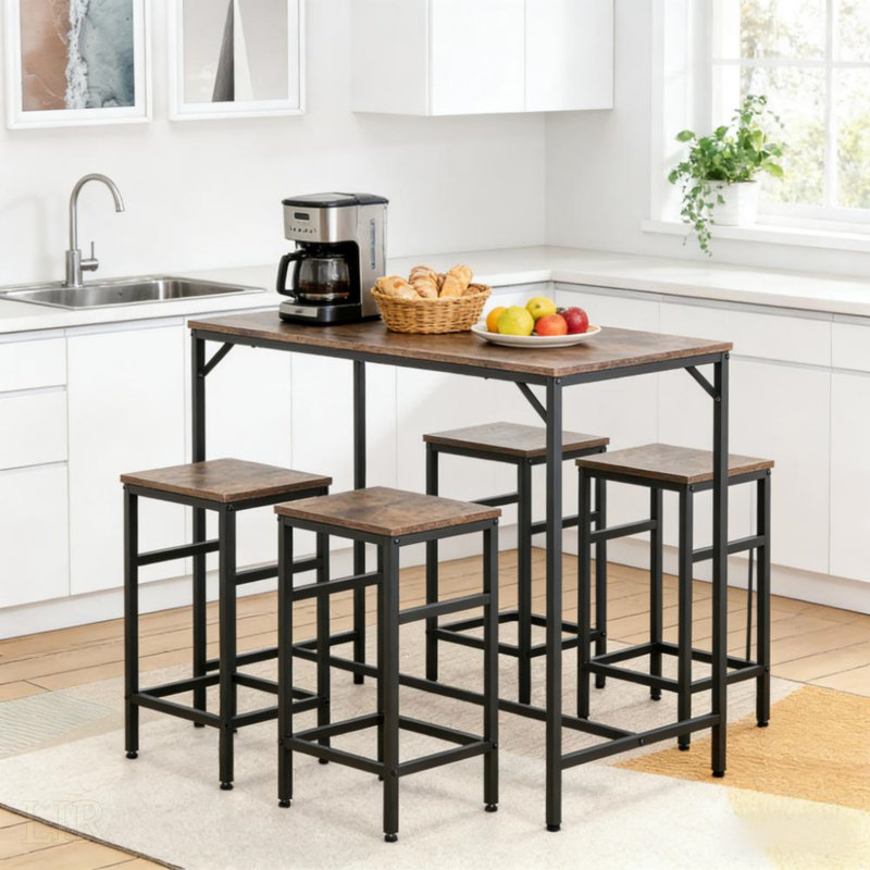 Ensemble de table de salle à manger 5 pièces avec un design compact, un style industriel et une fabrication robuste pour les cuisines modernes