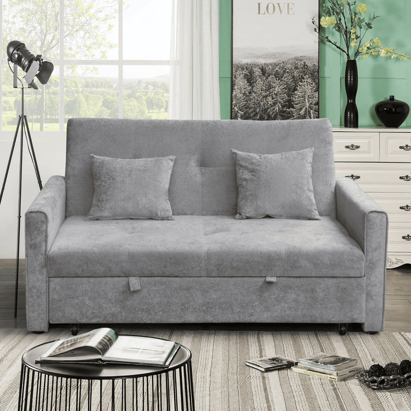 Nyrell 2 Seater Extra Wide Fabric Sofa Bed, Dark Grey Velvet