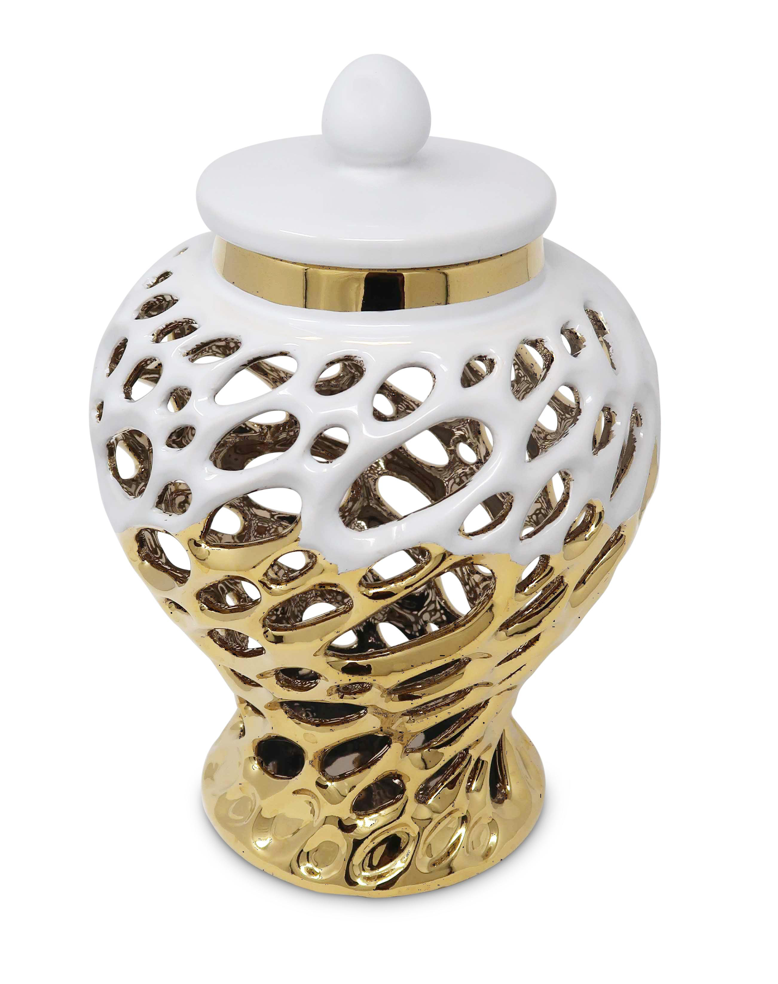 House of Hampton® Gold And White Design Ginger Jar | Wayfair