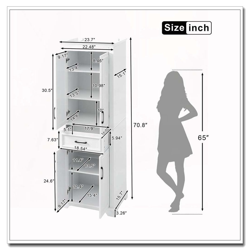 Meuble-lavabo autoportant de 70,8 po de conception moderne et élégante, 4 portes et 1 tiroir, rangement compact avec tablettes réglables