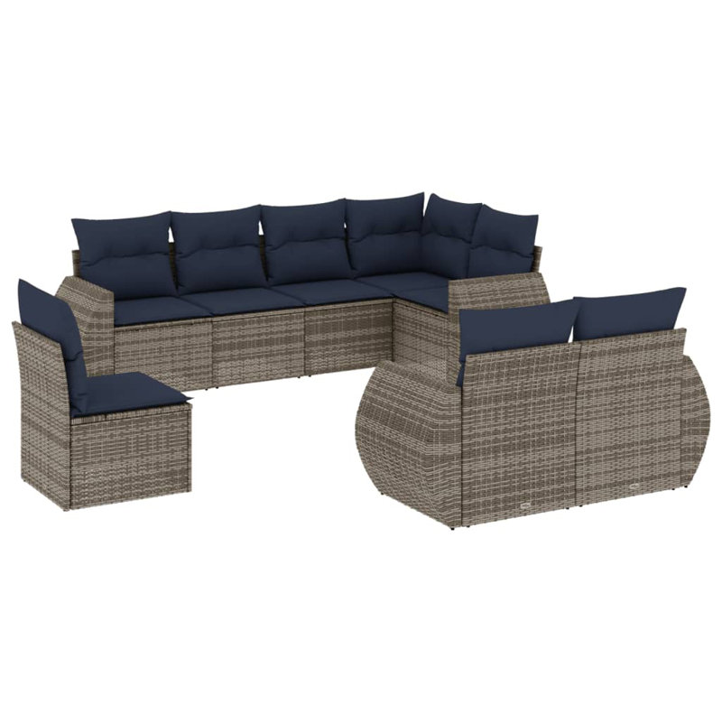  Ensemble de canapé de patio 8 pièces avec coussins en rotin de polyester gris, Gris, Marine