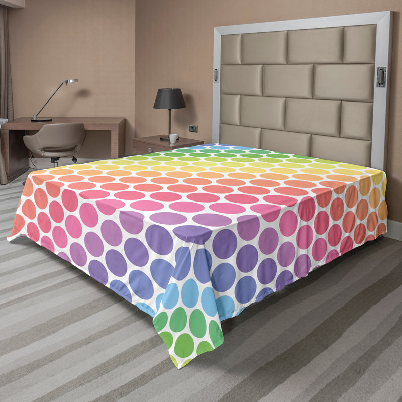 Ambesonne Top Flat Sheet Royal, California King Flat Sheet, Multicolor Polka Dots 9