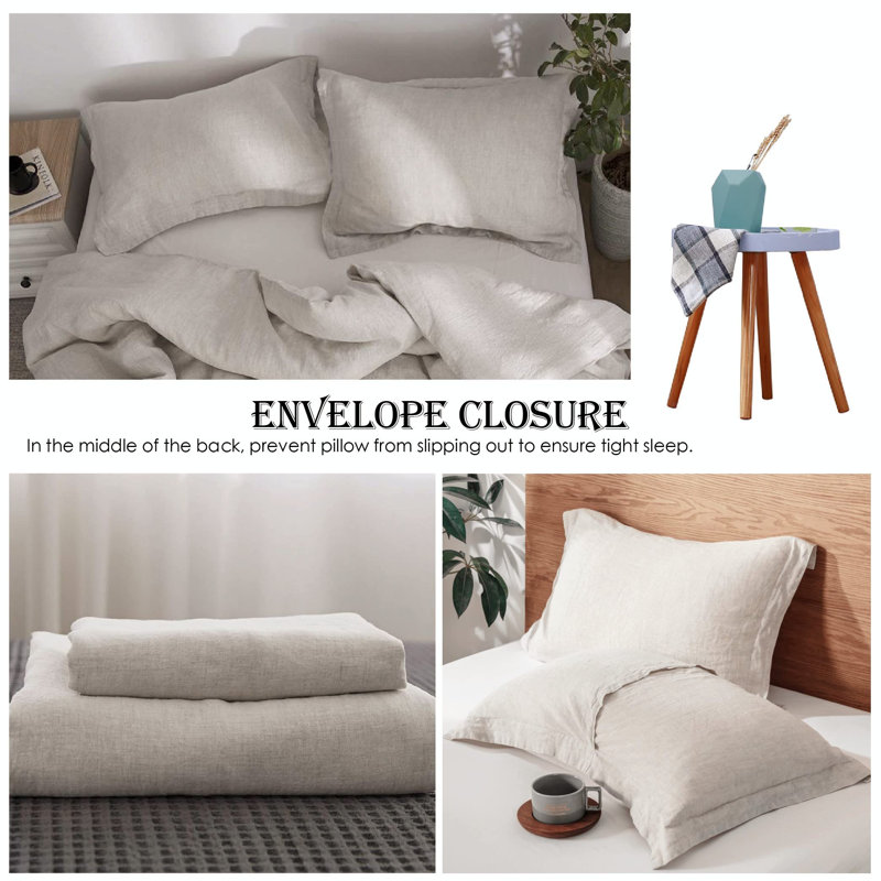 Natural Linen King Duvet Cover Set with Button Closure