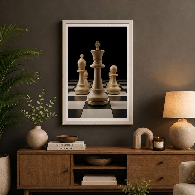 Chess Symmetry Minimalist - Wrapped Canvas, 30x20 - 76.2 x 50.8 cm, Black Border
