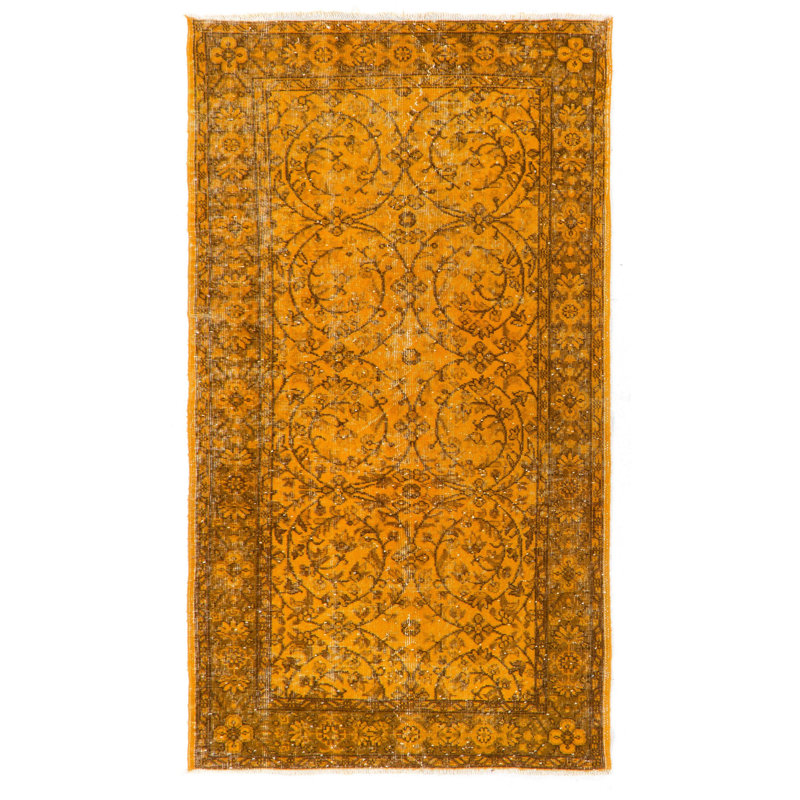 Tapis turc contemporain fait à la main de 4 x 7 pi surteint de couleur orange