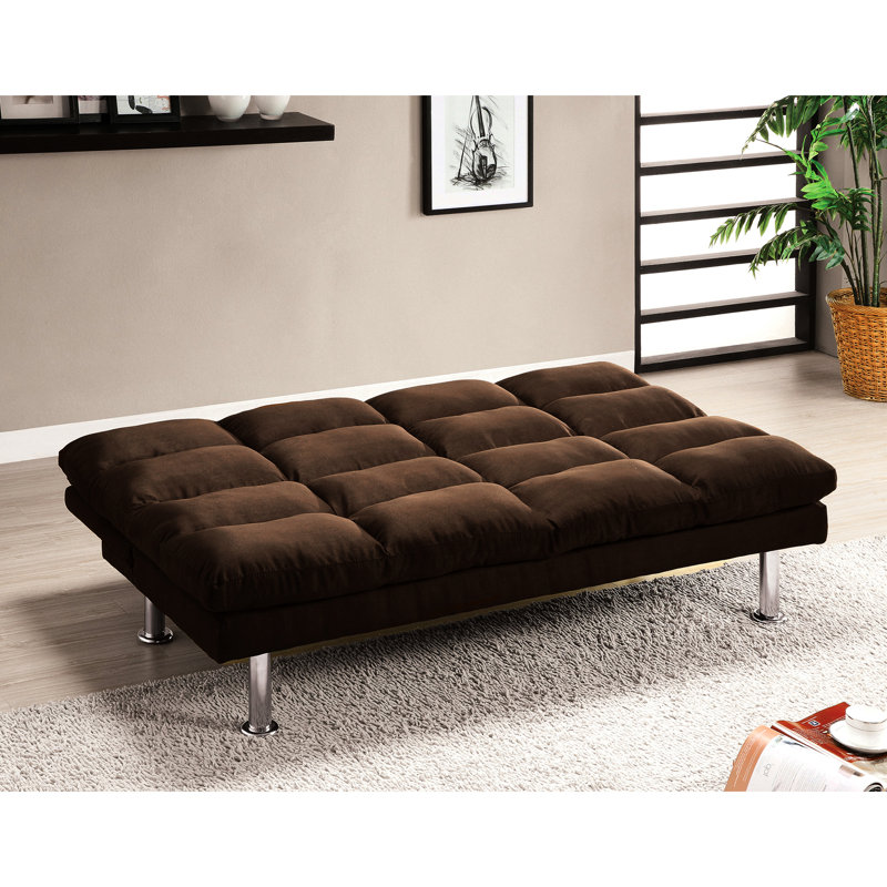 Canapé-lit de futon de style contemporain en microfibre converti en lit avec support supplémentaire pour pieds chromés