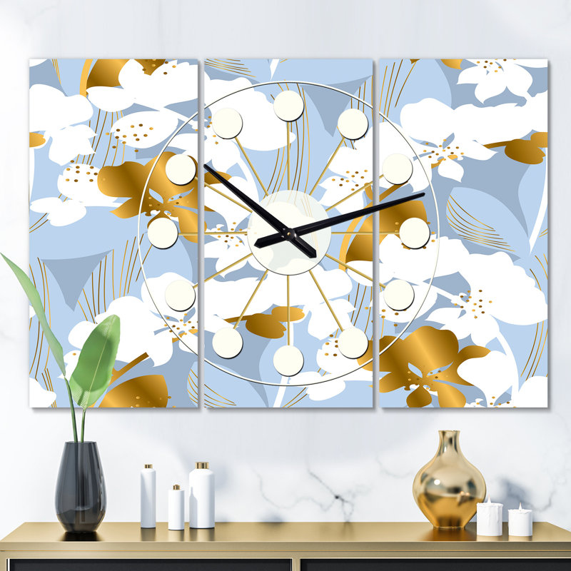 Horloge murale surdimensionnée orchidée Mid-Century