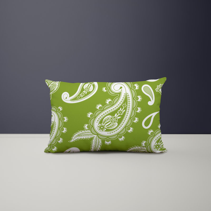 Paisley Outdoor Reversible Throw Pillow, Chartreuse