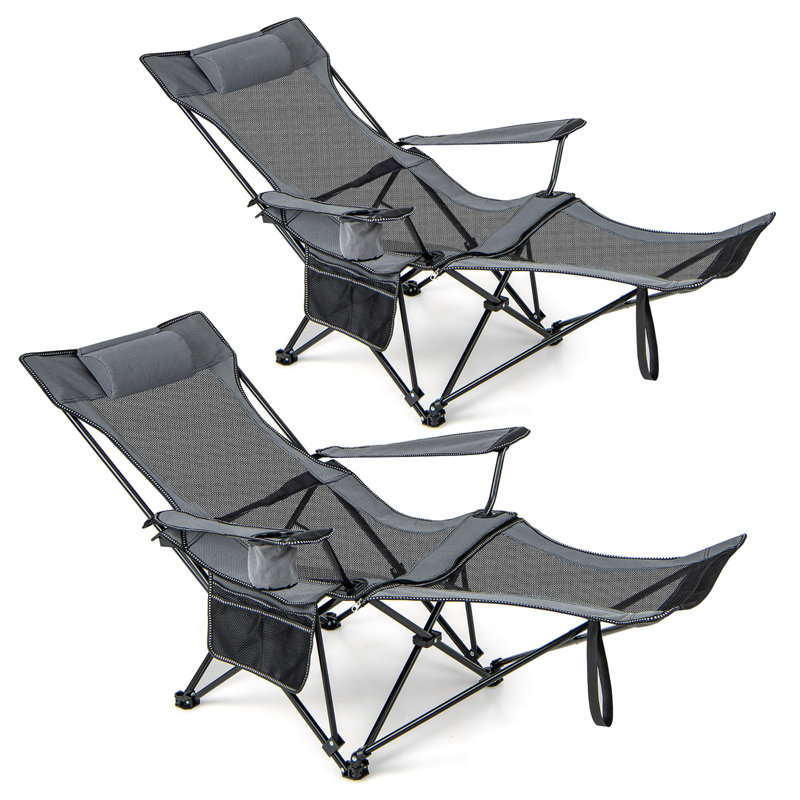 Chaise longue de camping inclinable réglable avec repose-pieds amovible, Gris