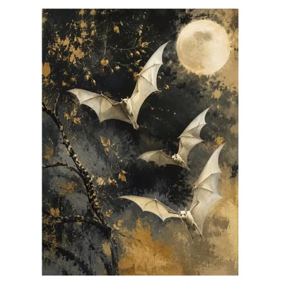 1pc Wooden Framed Canvas | Posters And Prints | Gothic Bat Art Fantasy Halloween Decor Moonlight Night Flight White Bats Autumn.