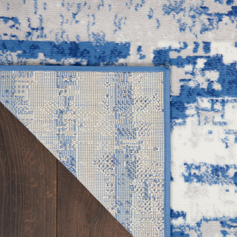 Blue/Gray/Ivory Area Rug, Rectangle 3' x 5'