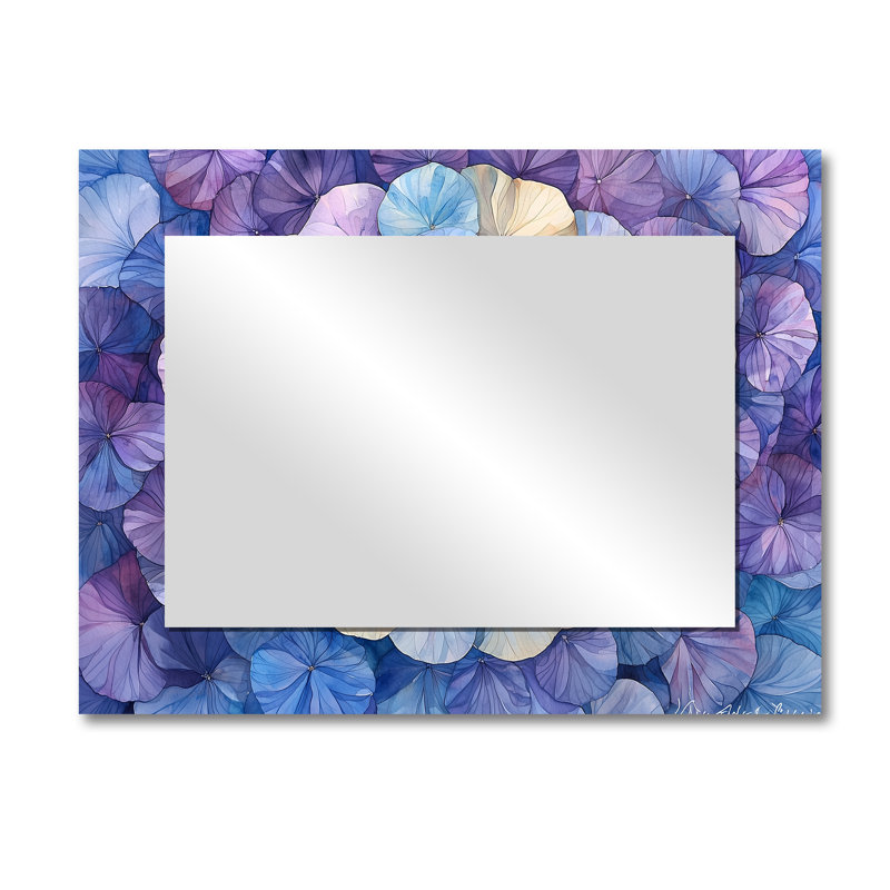 Hydrangea In Watercolor Mandella Of Purple Ink II - Floral Mirror Wall Decor - Printed On Metal, 30" x 40"