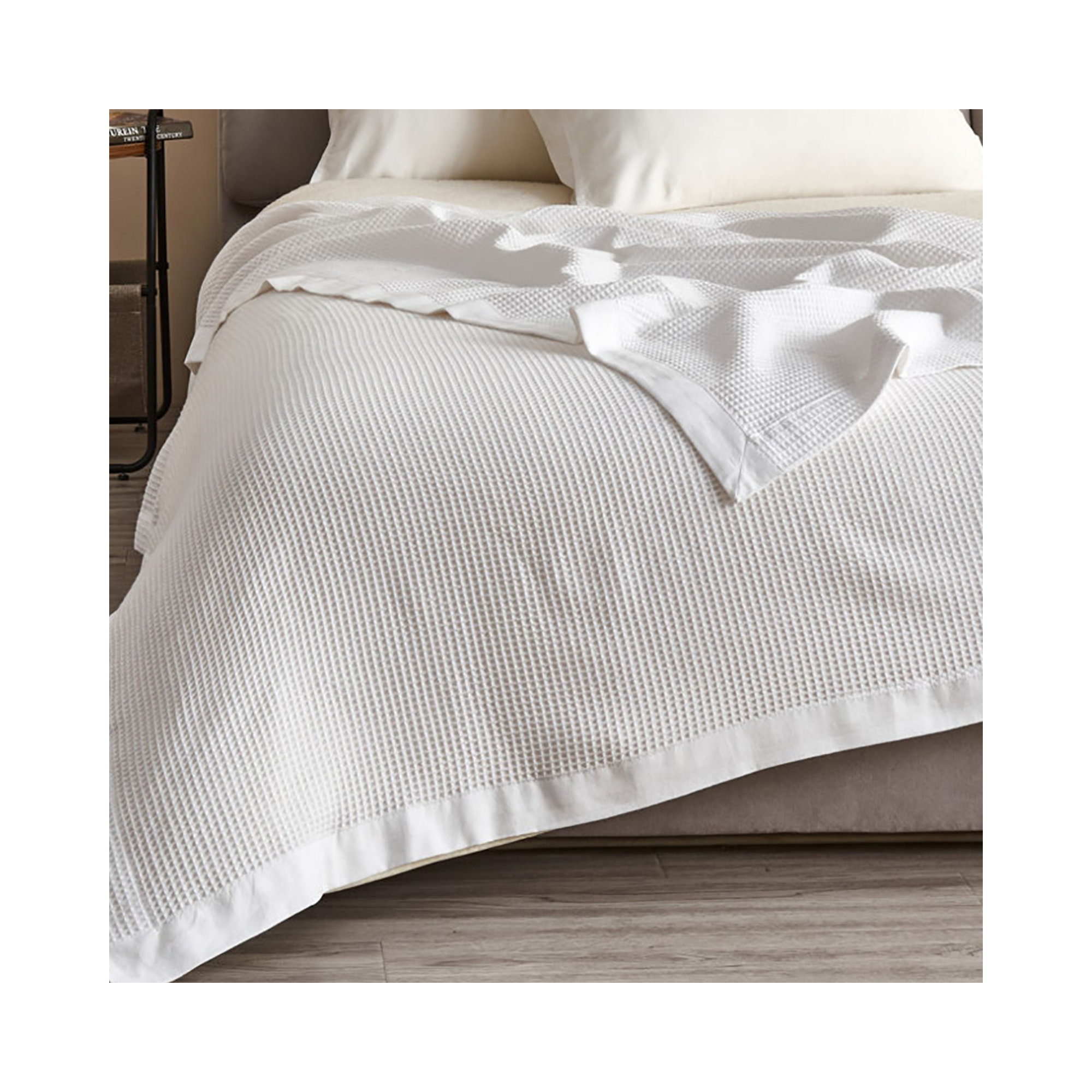 100% Cotton Lightweight Waffle Weave Summer Blanket, White, King