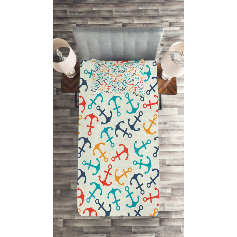 Coastal Polyester Geometric Shapes Coverlet, Twin Bedspread + 1 Sham