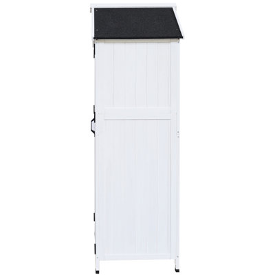 Rangement en bois de sapin blanc avec portes doubles et toit intelligent pour l'organisation d'outils de jardin